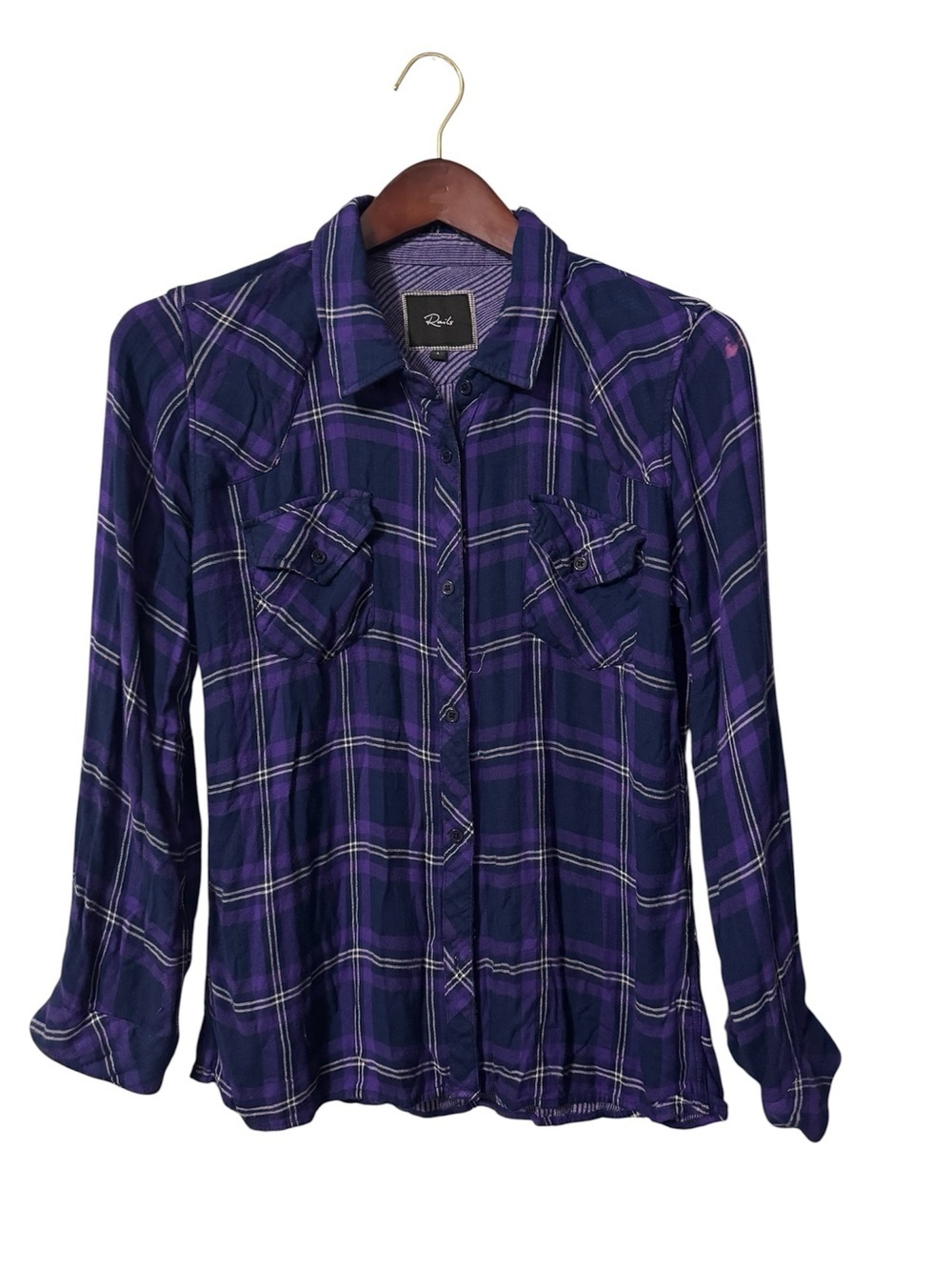 Rails Purple Plaid Button-Up Shirt | Lightweight | Size L